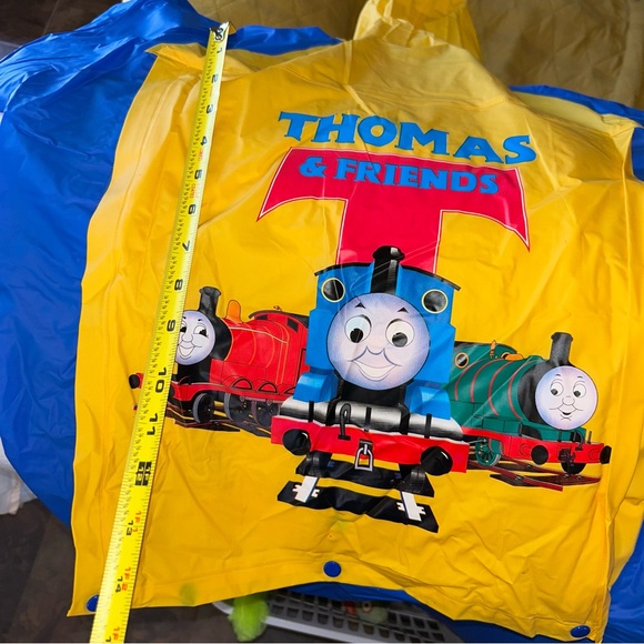 Thomas & Friends kids size 10 rain jacket hoodie 100% pvc back pack cover READ - Picture 11 of 14